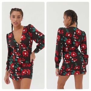 Urban Outfitters Michelle Plunging Long Sleeve Mini Dress SZ S